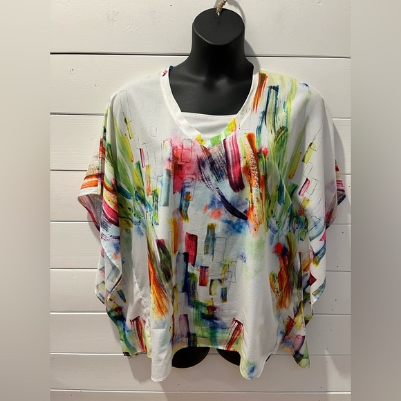 ZOÉ – Abstract multicolor kaftan-style top, estimated size XL. - Picture 8 of 8